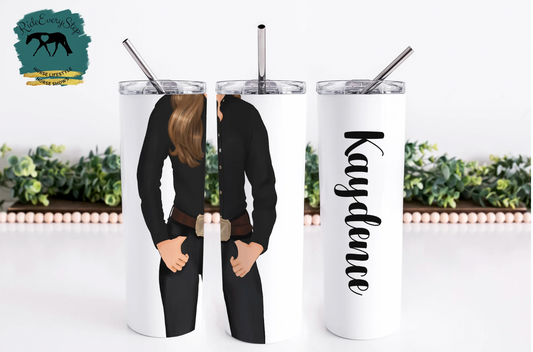 Western Horsewoman Customizable Tumbler with lid & straw