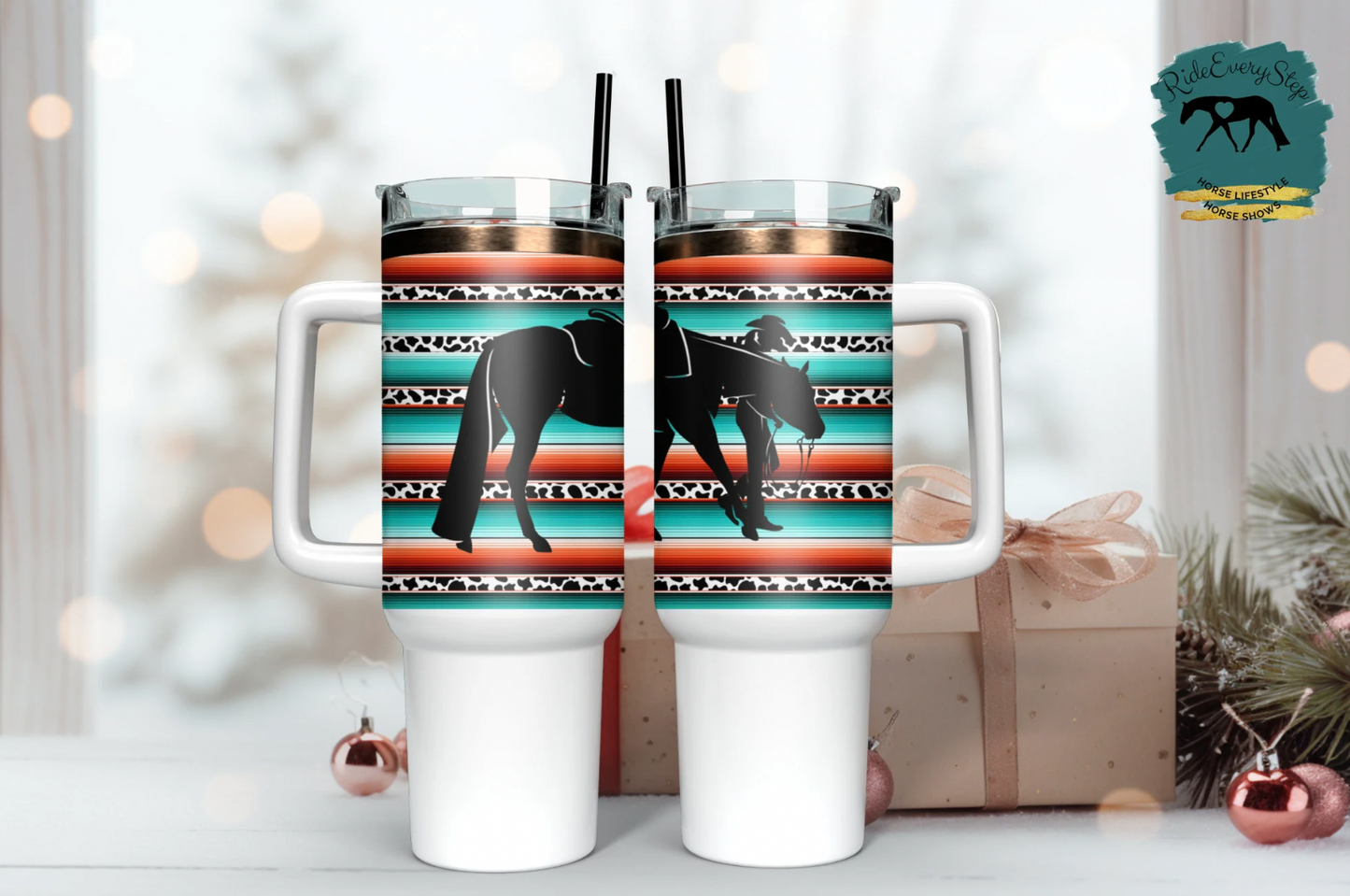 Printed Horse Custom Travel Tumbler with lid & straw