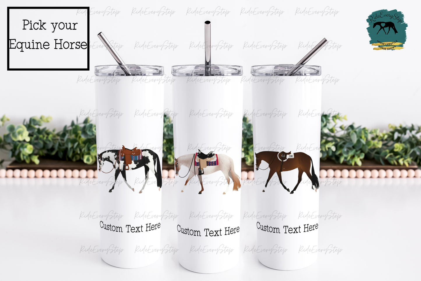 Custom Equine Design Travel Tumbler with lid & straw