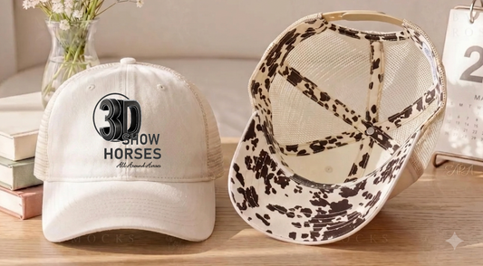 3D Show Horses Women's Washed Mesh Decorative Hat